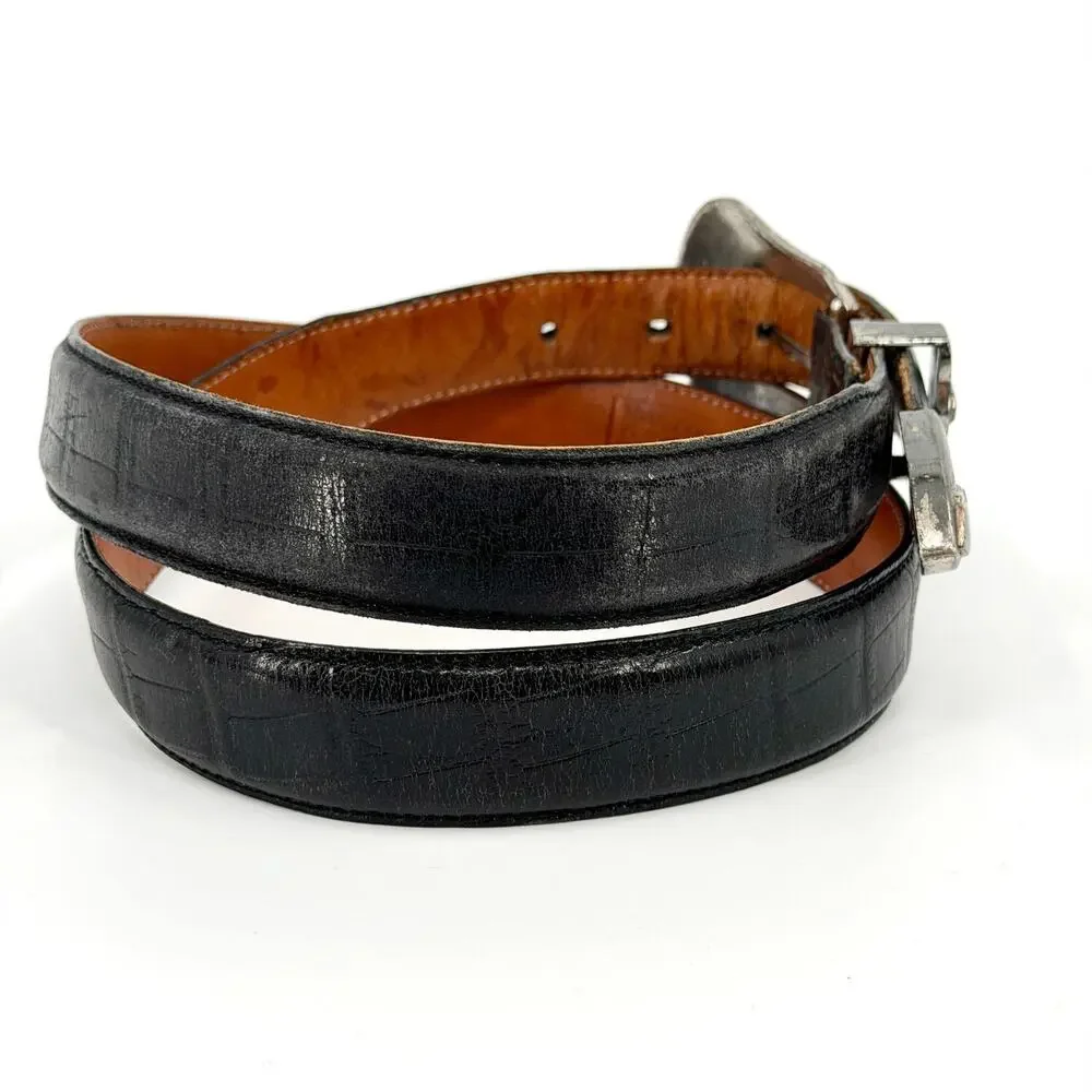 Vintage 90s Bill Adler Studio Black Genuine Leather Ornate Buckle Belt